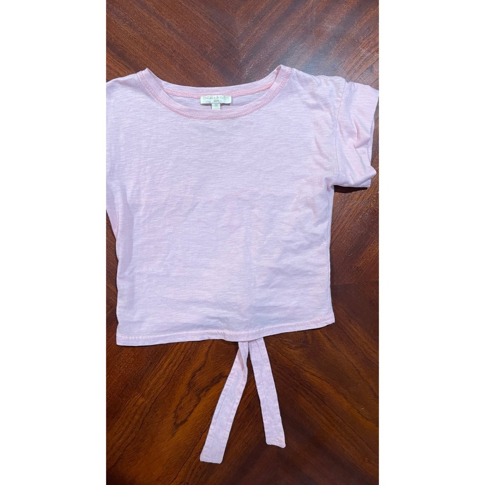 Chelsea & Violet Girls Pink Back Tie Crop Top Short Sleeve Size M